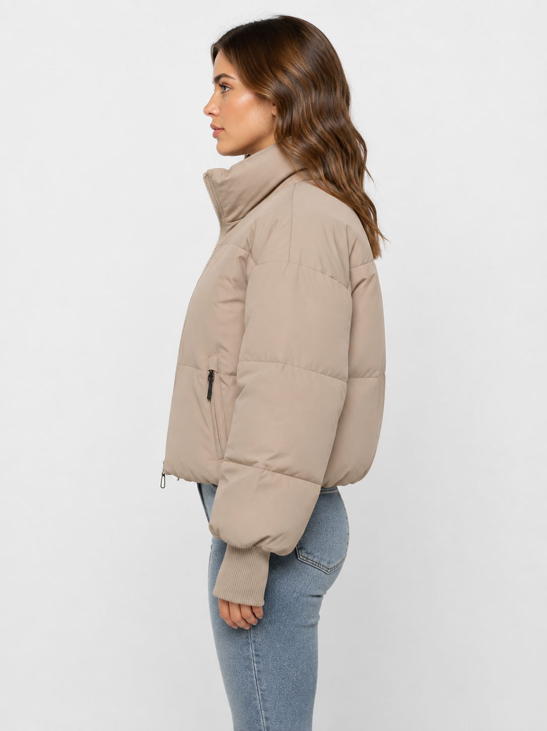 Women’s Cropped Puffer Jacket with High Collar
