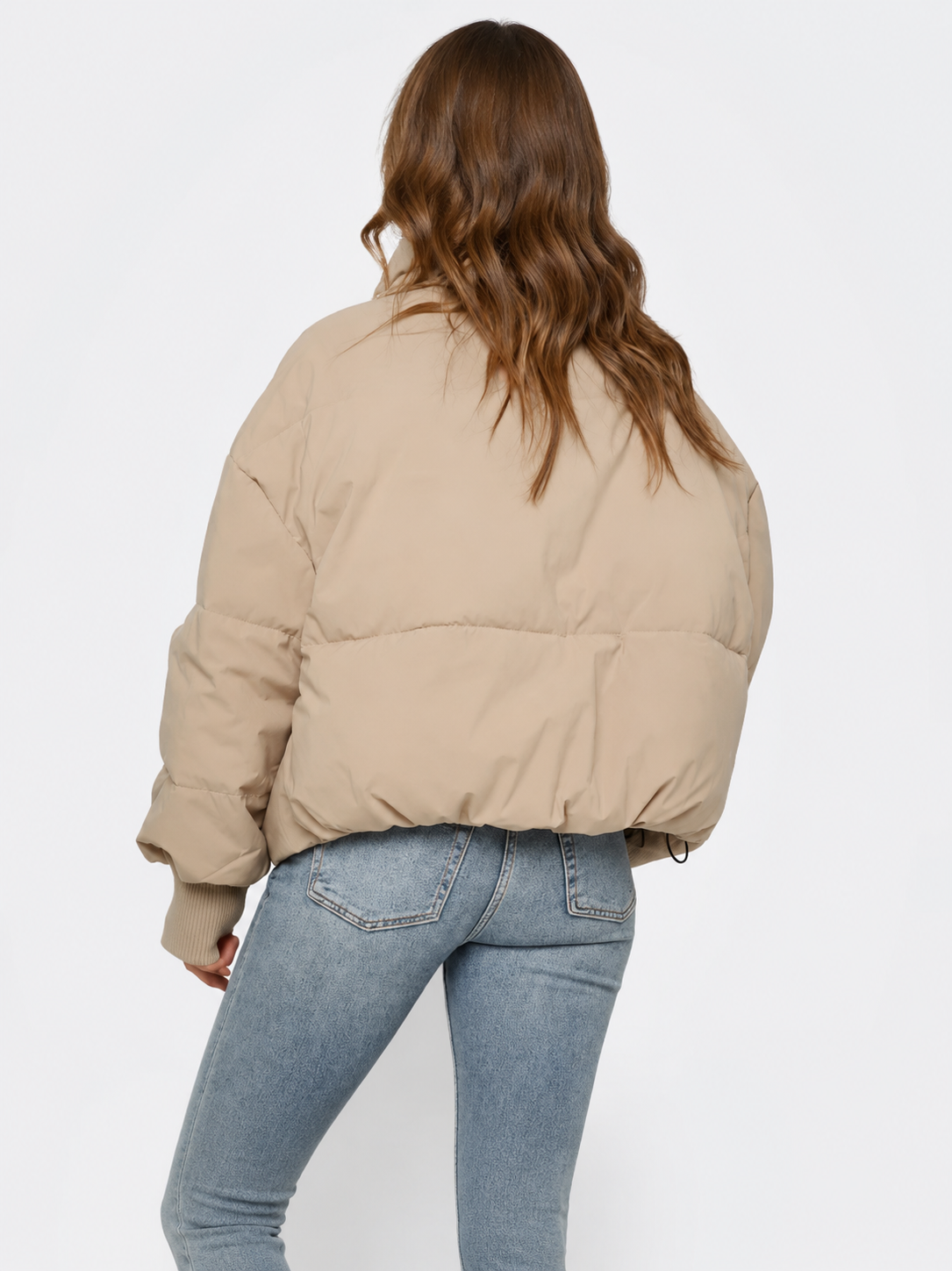 Women’s Cropped Puffer Jacket with High Collar