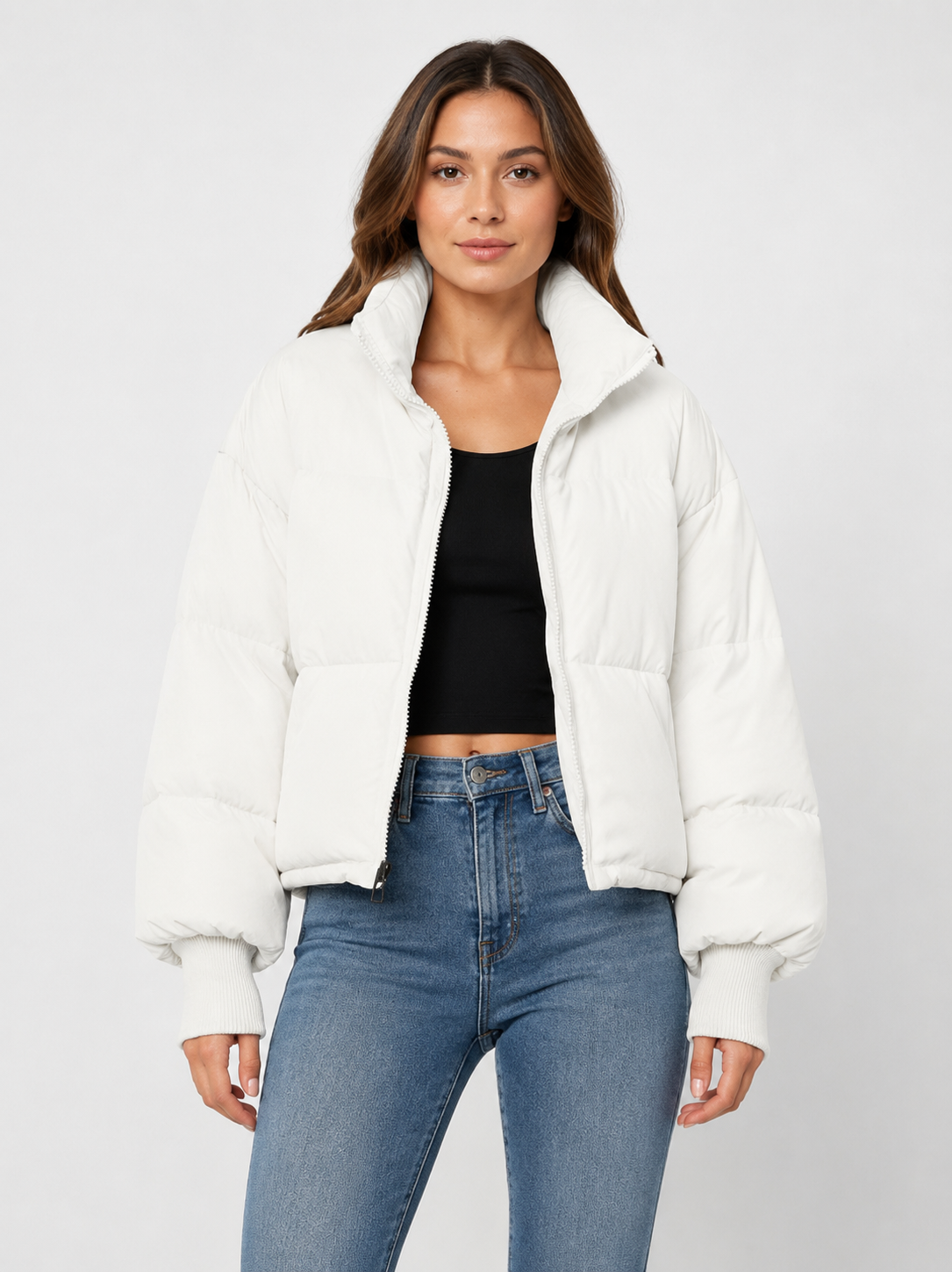 Women’s Cropped Puffer Jacket with High Collar