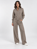Women's Cropped Zip Cardigan and Wide-Leg Trousers Set