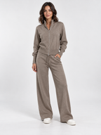 Women's Cropped Zip Cardigan and Wide-Leg Trousers Set