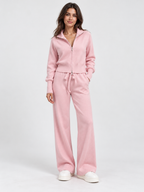 Women's Cropped Zip Cardigan and Wide-Leg Trousers Set