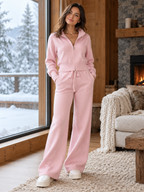 Women's Cropped Zip Cardigan and Wide-Leg Trousers Set