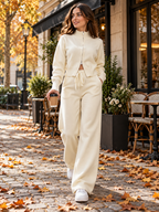 Women's Cropped Zip Cardigan and Wide-Leg Trousers Set