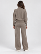 Women's Cropped Zip Cardigan and Wide-Leg Trousers Set