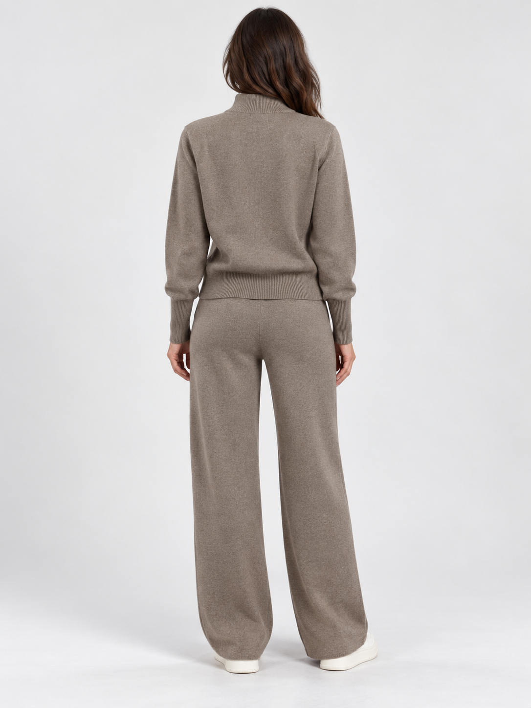 Women's Cropped Zip Cardigan and Wide-Leg Trousers Set