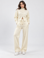 Women's Cropped Zip Cardigan and Wide-Leg Trousers Set