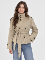 Women's Double-Breasted Belted Cropped Trench Coat