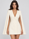 Women's Double-Breasted Cape Sleeve Blazer Midi Dress with V-Neck