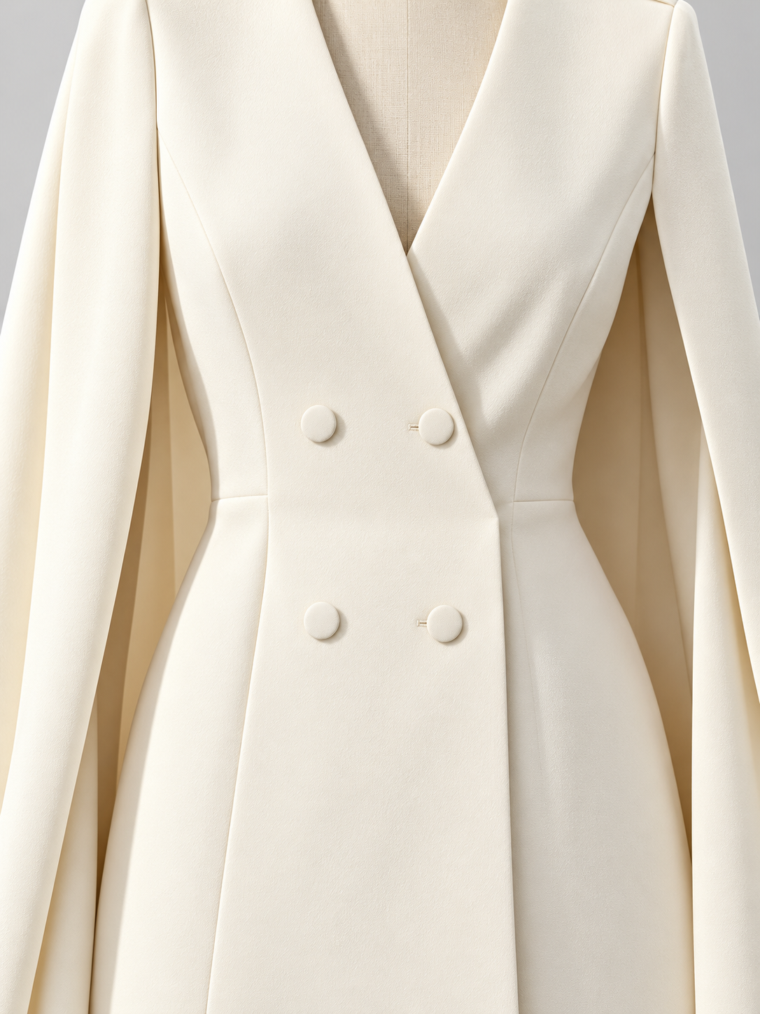 Women's Double-Breasted Cape Sleeve Blazer Midi Dress with V-Neck