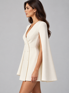 Women's Double-Breasted Cape Sleeve Blazer Midi Dress with V-Neck