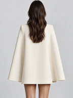 Women's Double-Breasted Cape Sleeve Blazer Midi Dress with V-Neck