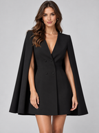 Women's Double-Breasted Cape Sleeve Blazer Midi Dress with V-Neck