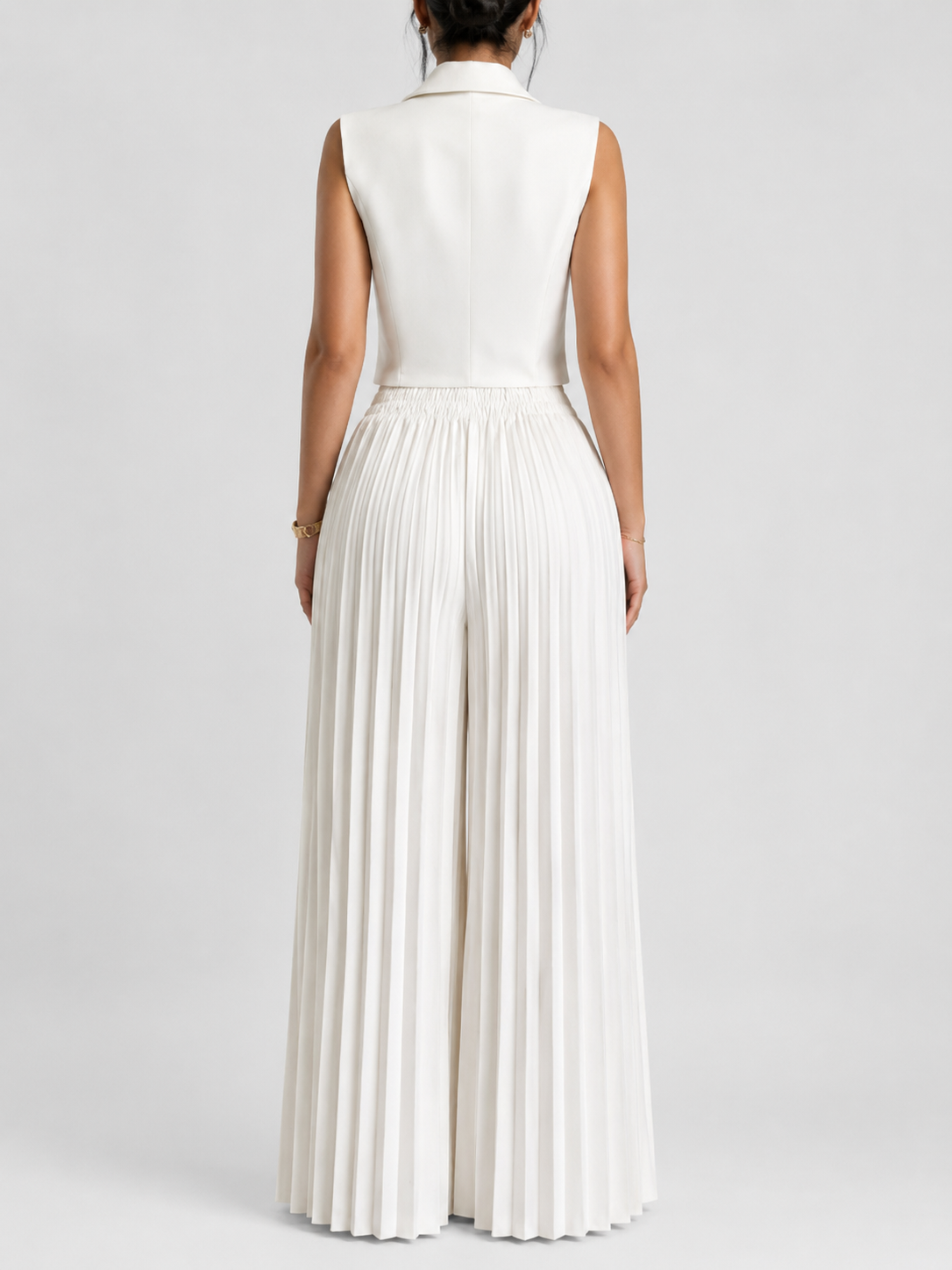 Women’s Double-Breasted Waistcoat Set with Pleated Wide-Leg Trousers