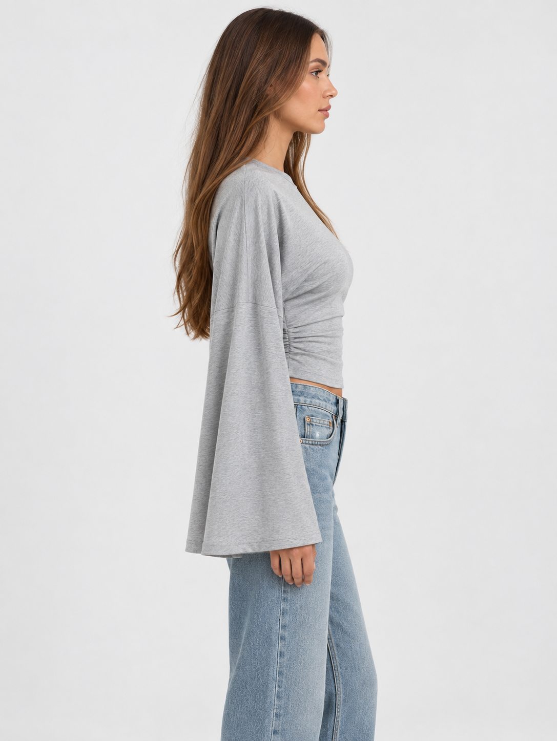 Women's Flare Long-Sleeve Cropped Round Neck Top