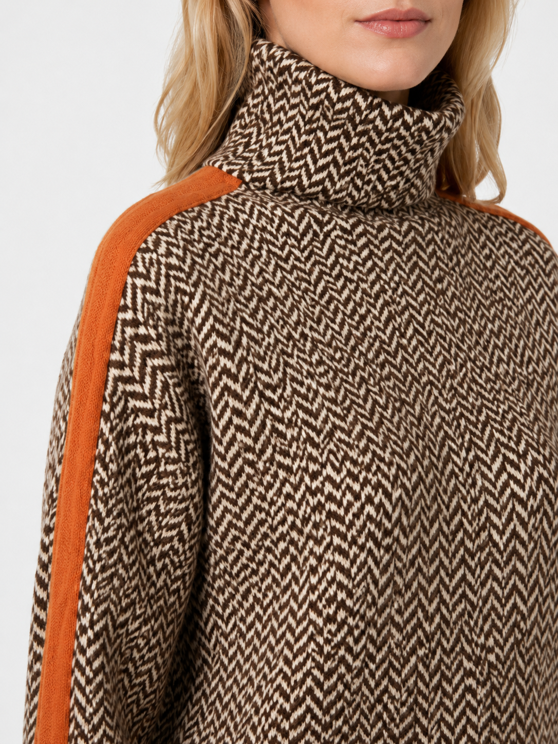 Women’s Herringbone Turtleneck Jumper with Contrast Sleeves