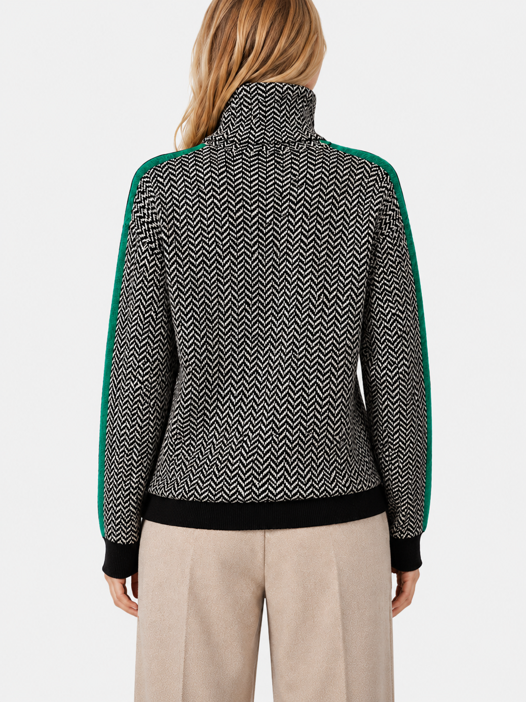Women’s Herringbone Turtleneck Jumper with Contrast Sleeves
