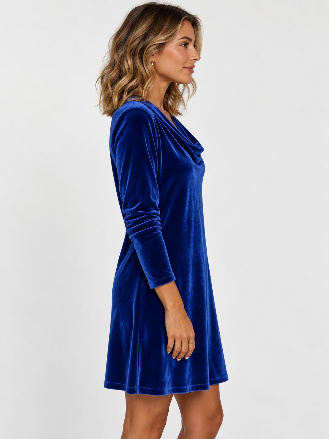 Women's High-Neck Long-Sleeve Midi Dress