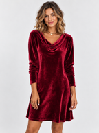 Women's High-Neck Long-Sleeve Midi Dress