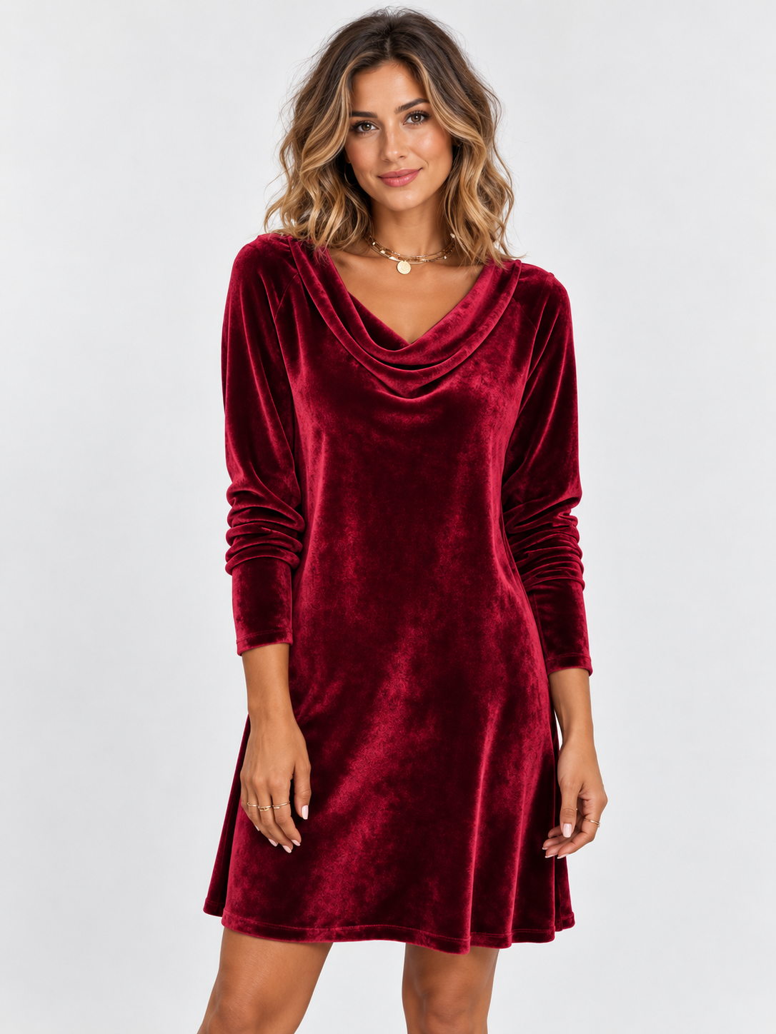Women's High-Neck Long-Sleeve Midi Dress