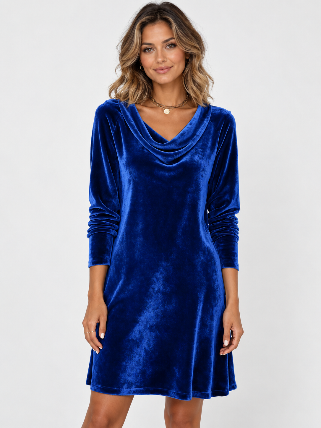 Women's High-Neck Long-Sleeve Midi Dress