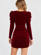 Women's Bubble Sleeve Gathered Waist Bodycon Dress