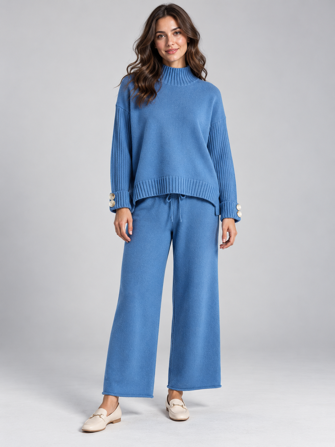 Women's High-Neck Pullover Top and Trousers Set