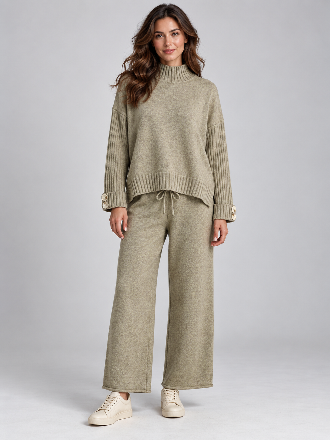 Women's High-Neck Pullover Top and Trousers Set