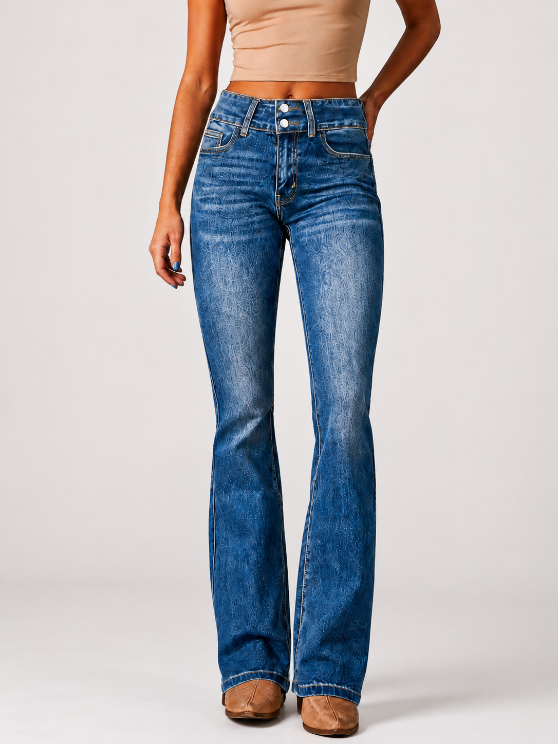 Women’s High-Waisted Flared Trousers with Front Closure