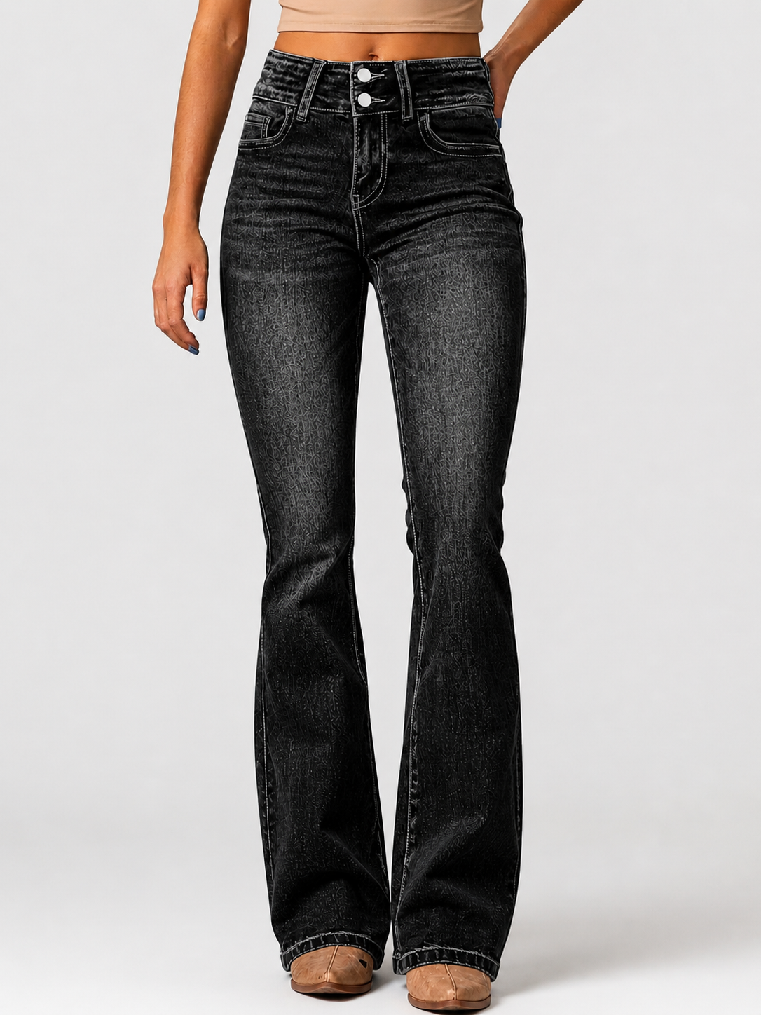 Women’s High-Waisted Flared Trousers with Front Closure