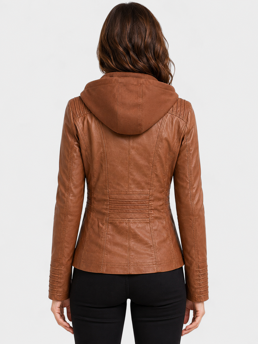 Women’s Hooded Biker Jacket with Zip Pockets