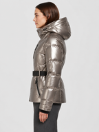 Women’s Hooded Puffer Jacket with Waist Belt