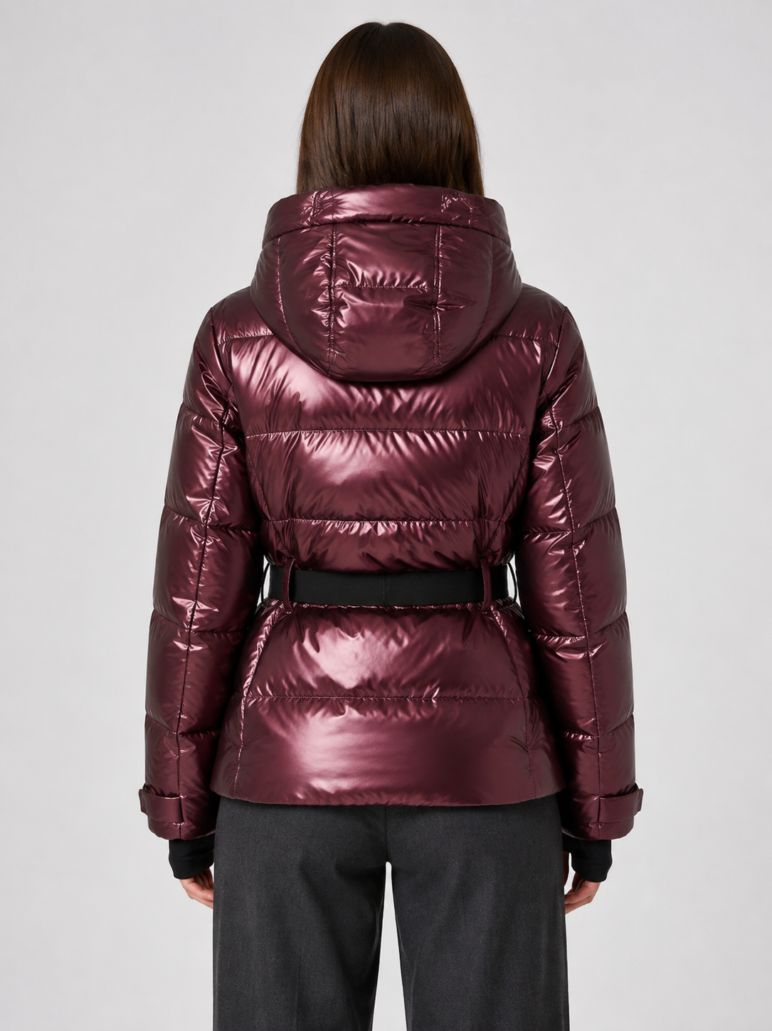Women’s Hooded Puffer Jacket with Waist Belt
