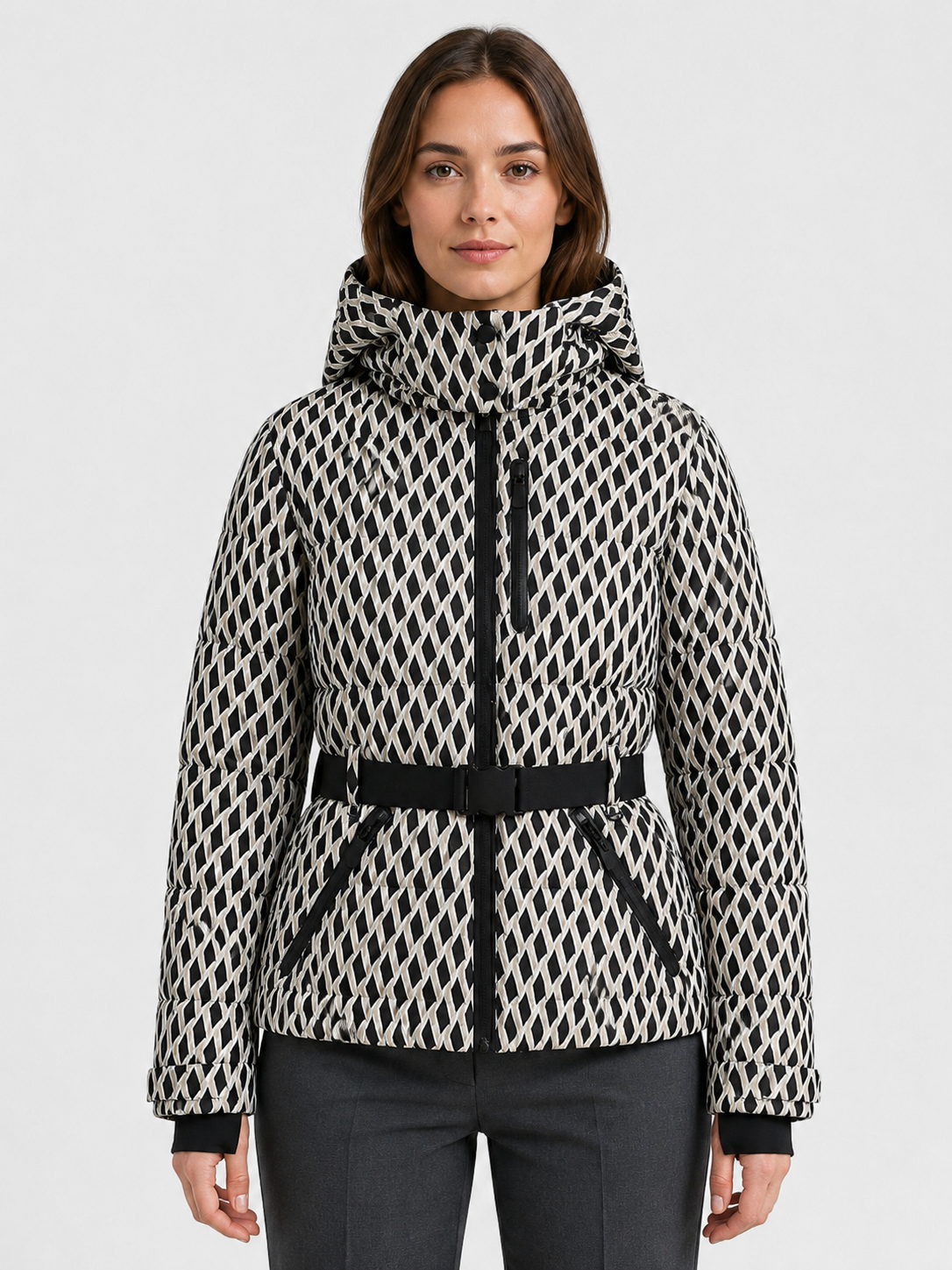 Women’s Hooded Puffer Jacket with Waist Belt