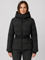 Women’s Hooded Puffer Jacket with Waist Belt