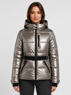 Women’s Hooded Puffer Jacket with Waist Belt