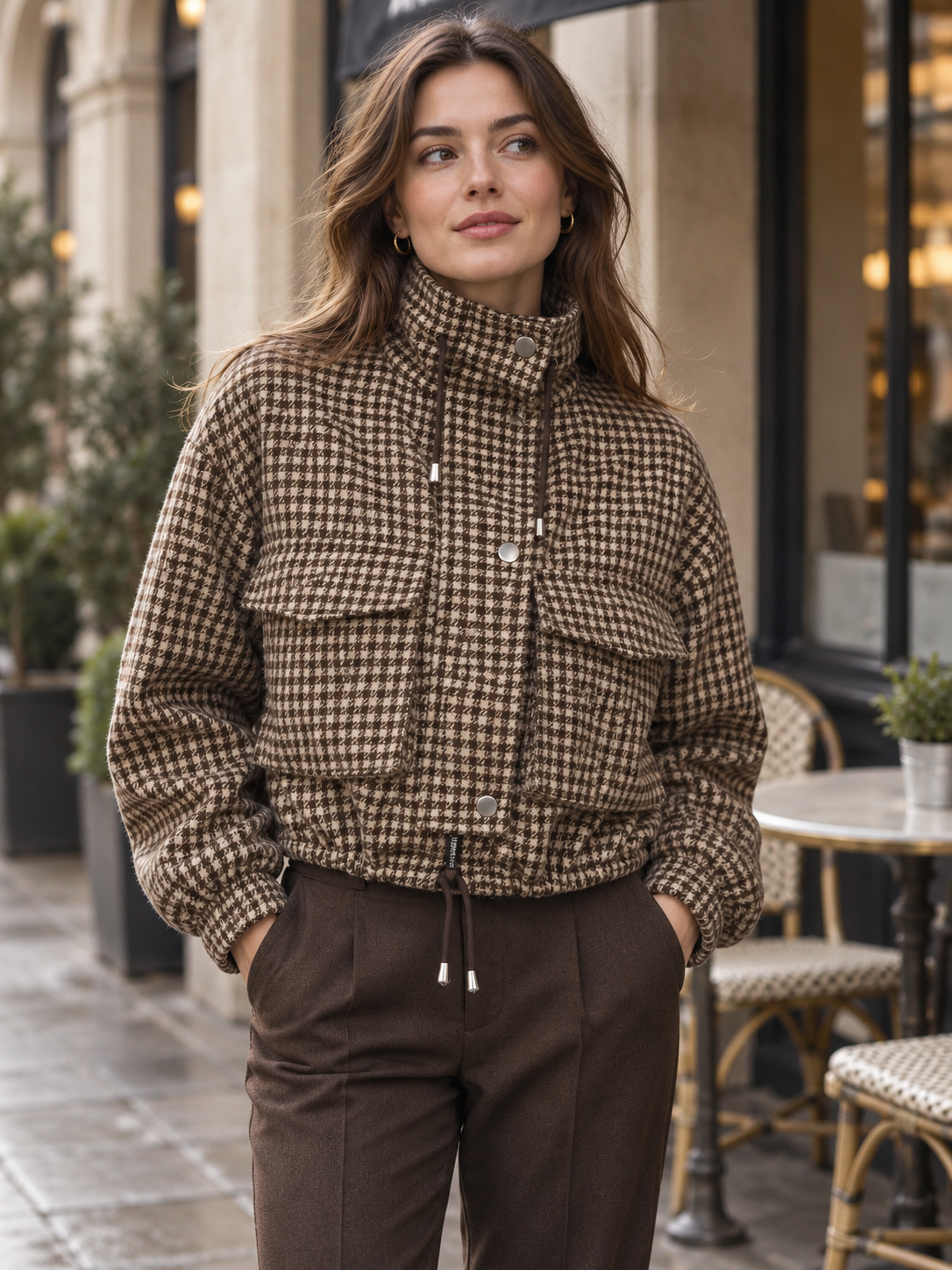 Women's Houndstooth Cropped Jacket