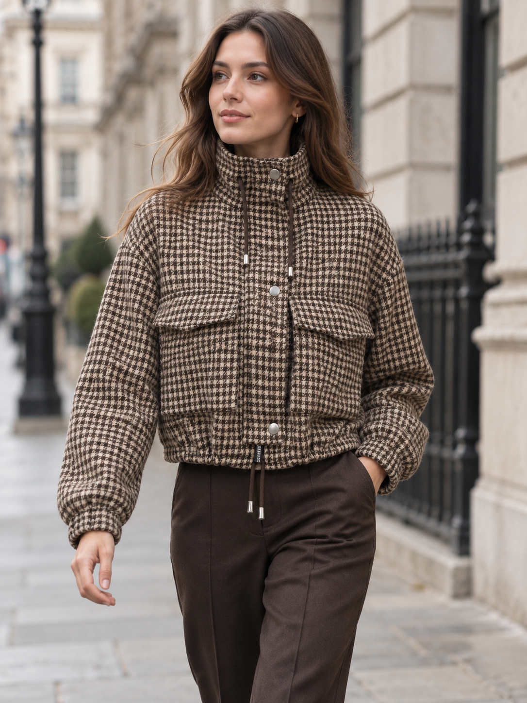 Women's Houndstooth Cropped Jacket