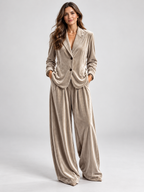 Women's Lapel Blazer and Wide-Leg Trousers Set