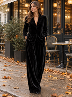 Women's Lapel Blazer and Wide-Leg Trousers Set