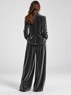 Women's Lapel Blazer and Wide-Leg Trousers Set