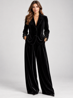 Women's Lapel Blazer and Wide-Leg Trousers Set