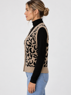 Women's Leopard Print Knitted Button-Front Waistcoat Cardigan