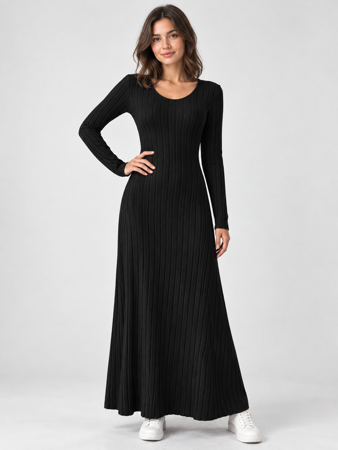 Women's Long-Sleeve A-Line Knit Dress