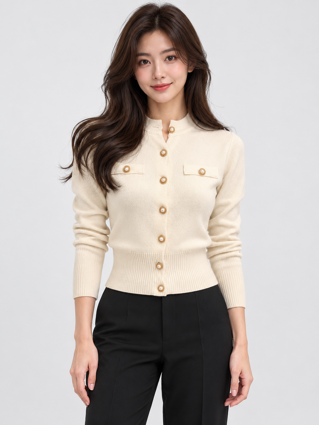 Women's Long-Sleeve Single-Breasted Knitted Cardigan