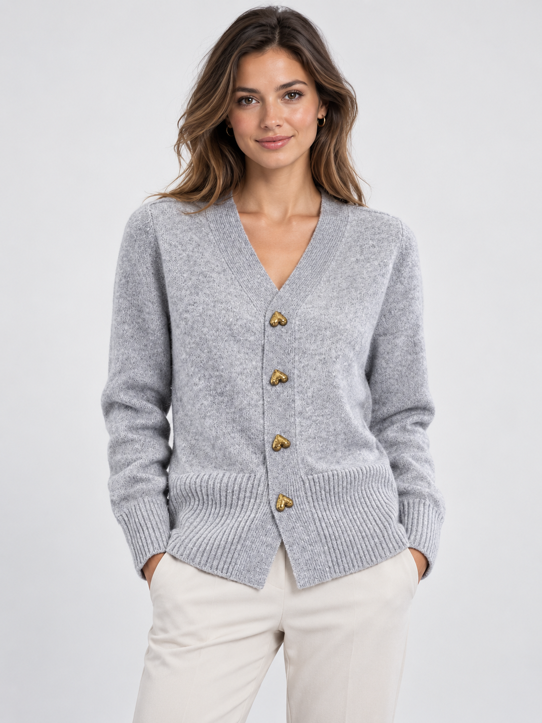Women's Long Sleeve V-Neck Knit Cardigan
