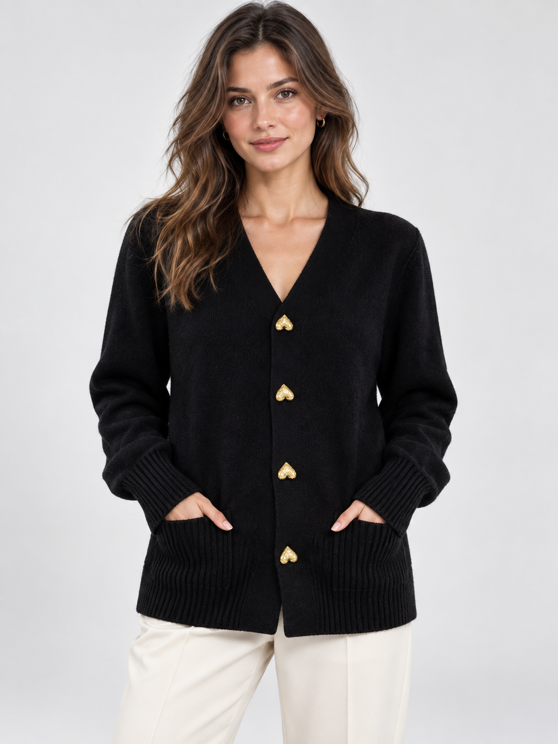 Women's Long Sleeve V-Neck Knit Cardigan