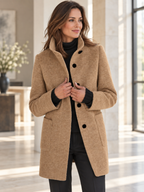 Women's Long Stand Collar Wool-Blend Coat