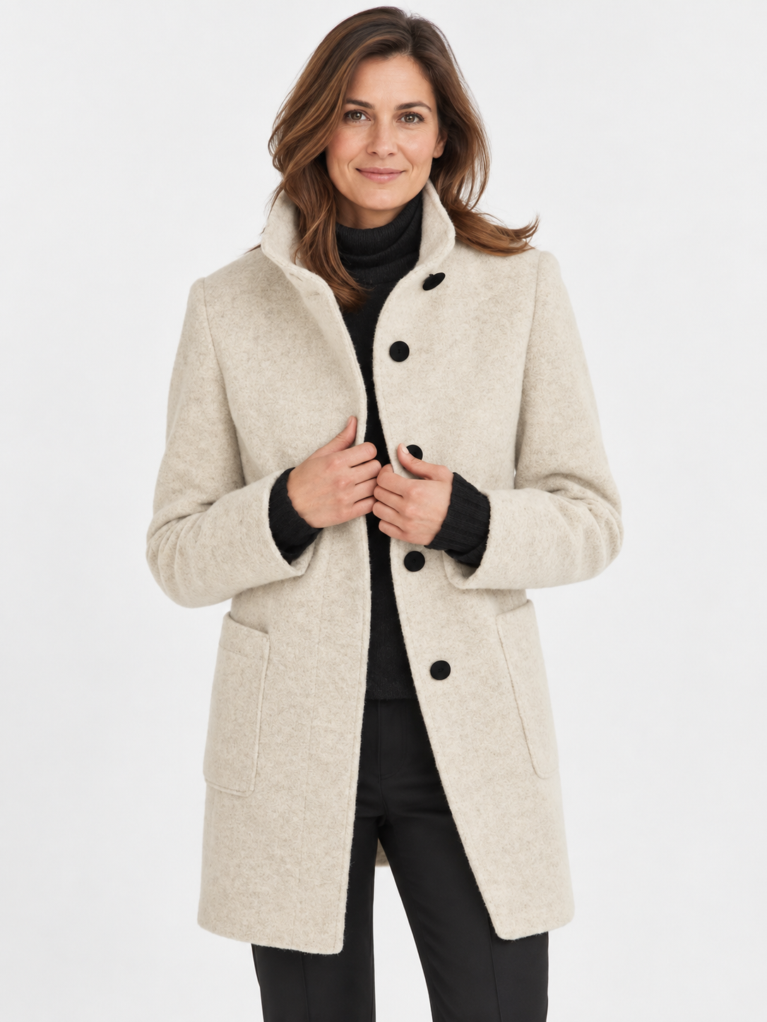 Women's Long Stand Collar Wool-Blend Coat