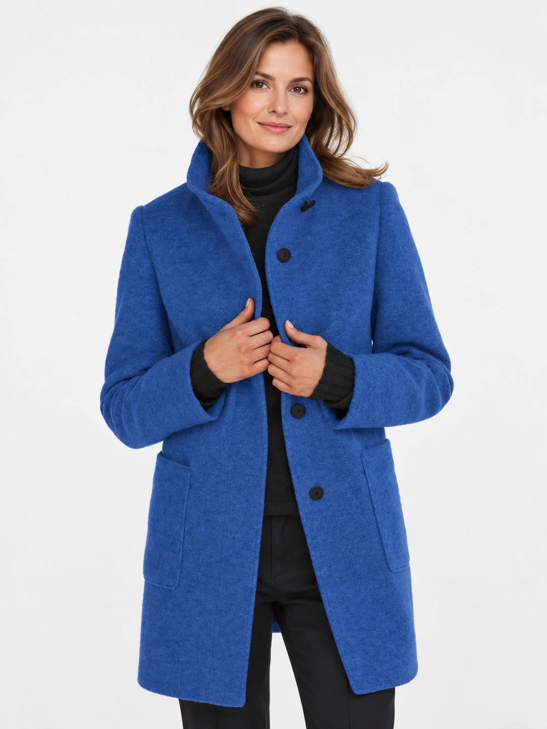 Women's Long Stand Collar Wool-Blend Coat